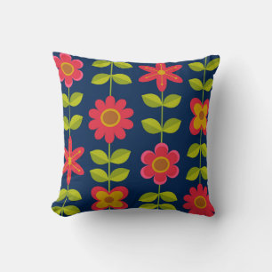 Mid Century Modern röda blommor med blad    Kudde