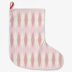 Mid Century Modern Rosa Argyle-julklapp Stor Julstrumpa