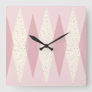 Mid Century Modern Rosa Argyle Square Wall Clock Fyrkantig Klocka