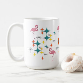 Mid Century Modern Rosa Flamingo Diamantstjärna Kaffemugg