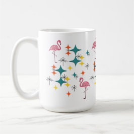 Mid Century Modern Rosa Flamingo Diamantstjärna Kaffemugg
