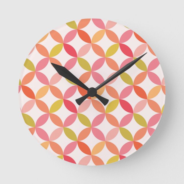 Mid century modern rosa röd orange cirklar  rund klocka (Framsida)
