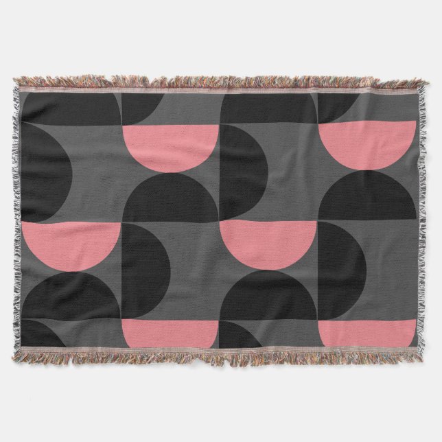 Mid-Century Modern Rosa Svart och Grå   Filt (Framsidan)