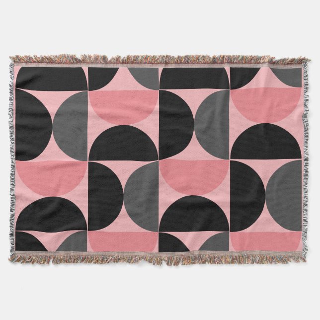 Mid-Century Modern Rosa svart och grått Filt (Framsidan)