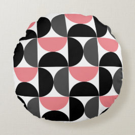 Mid-Century Modern Rosa Svart och Vitt Rund Kudde