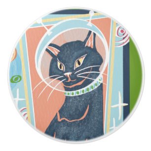 Mid Century Modern Rym Katt Keramisk Knapp Knopp