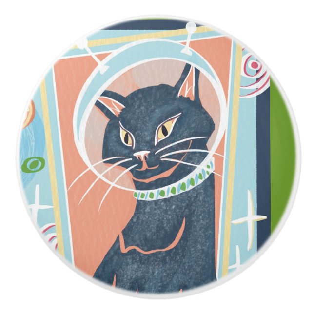 Mid Century Modern Rym Katt Keramisk Knapp Knopp (Framsidan)