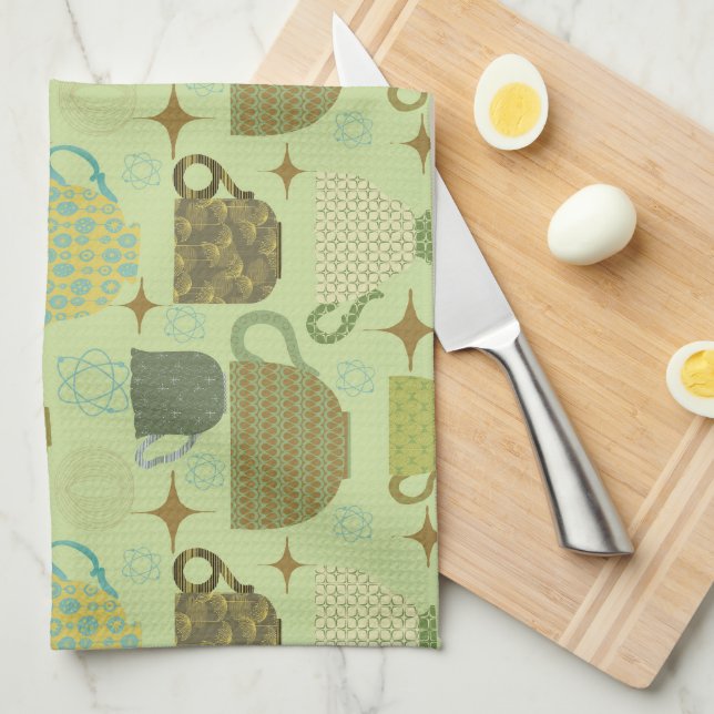 Mid Century Modern Sage Tekopp Kökshandduk (Vikt i Fjärdedel)