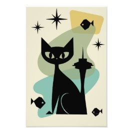Mid Century Modern Seattle Cat Fototryck