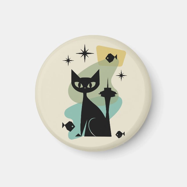 Mid Century Modern Seattle Cat Magnet (Framsidan)