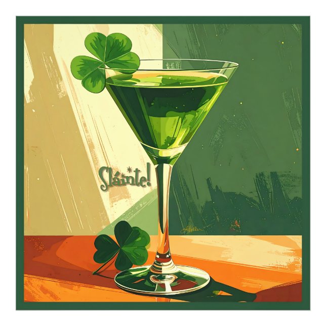 Mid Century Modern Shamrock Martini Skål!  Fototryck (Framsidan)