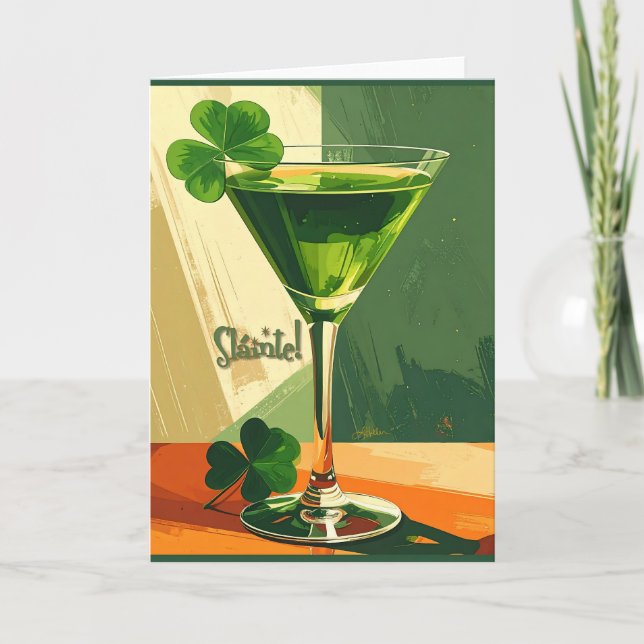 Mid Century Modern Shamrock Martini Skål!  Kort (Framsida)