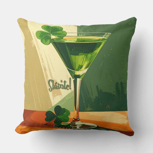 Mid Century Modern Shamrock Martini Skål!  Kudde (Framsida)