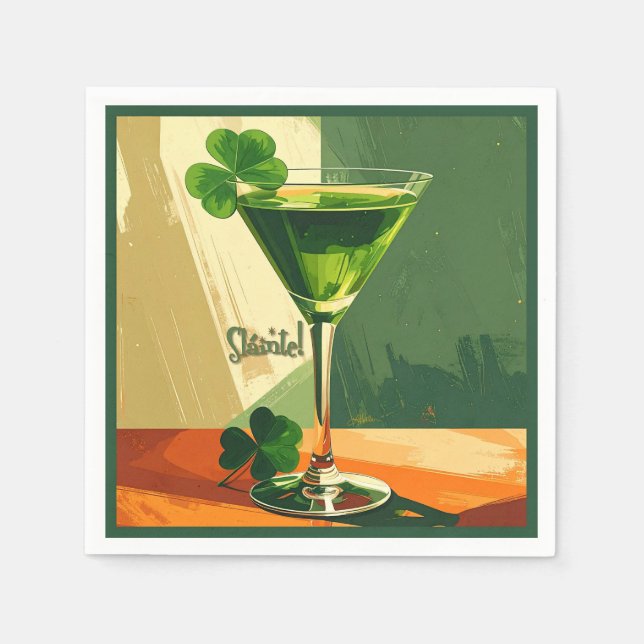 Mid Century Modern Shamrock Martini Skål! Pappersservett (Framsidan)