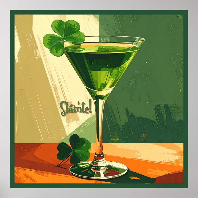 Mid Century Modern Shamrock Martini Skål!  Poster (Framsidan)