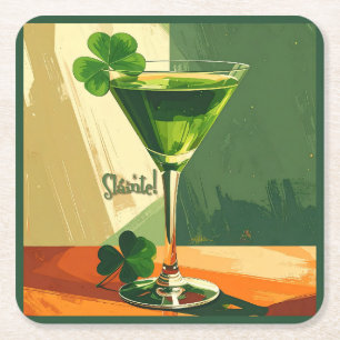 Mid Century Modern Shamrock Martini Skål! Underlägg Papper Kvadrat