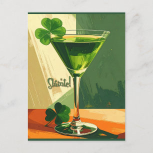 Mid Century Modern Shamrock Martini Skål! Vykort