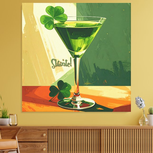 Mid Century Modern Shamrock Martini Sláinte!  Canvastryck (Insitu (Vardagsrum))