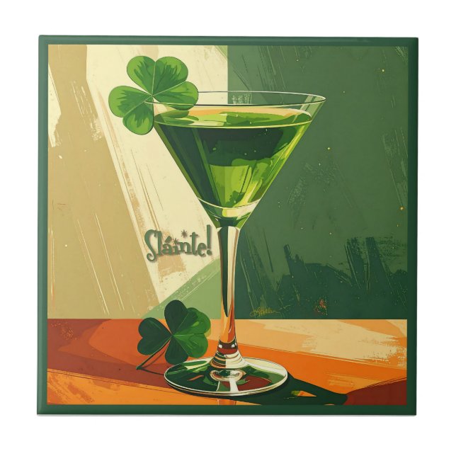 Mid Century Modern Shamrock Martini Sláinte!  Kakelplatta (Framsidan)