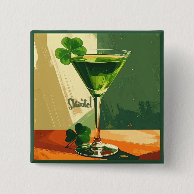 Mid Century Modern Shamrock Martini Sláinte!  Knapp (Framsida)