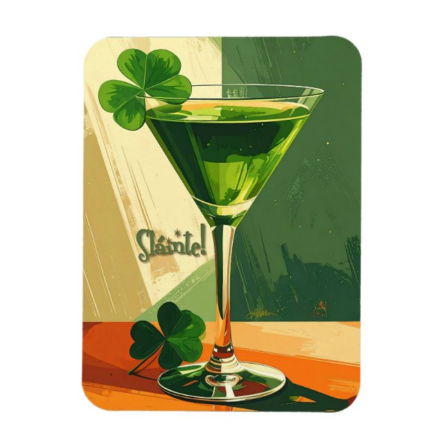 Mid Century Modern Shamrock Martini Sláinte!  Magnet (Vertikal)