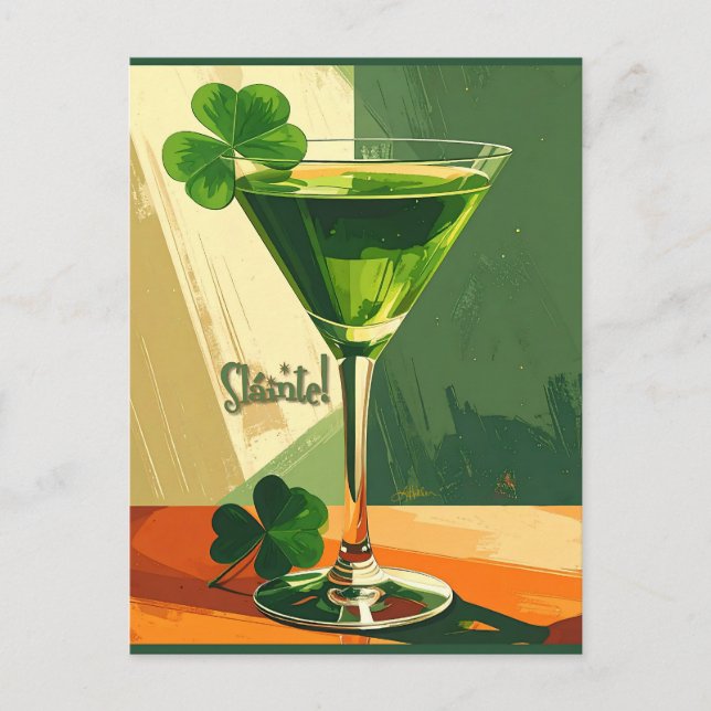 Mid Century Modern Shamrock Martini Sláinte!  Vykort (Framsida)