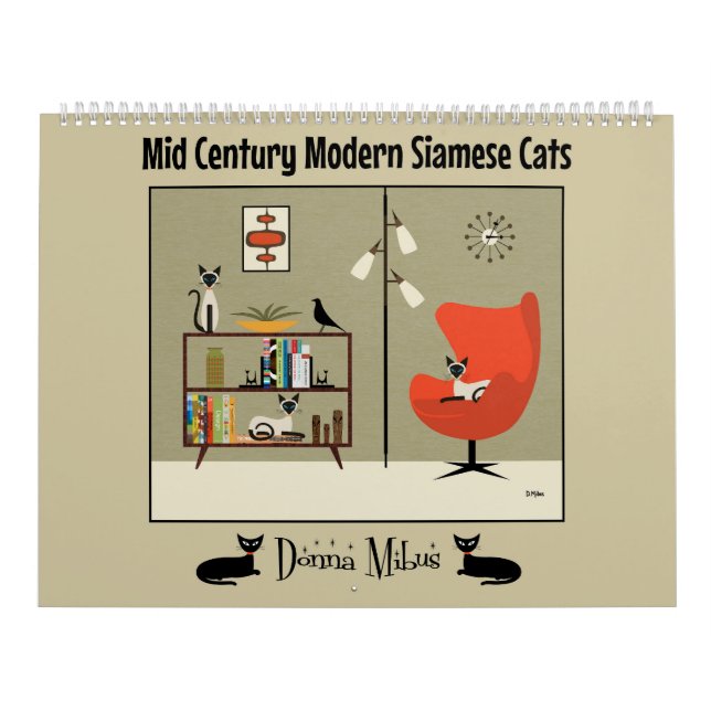 Mid Century Modern Siamese Cats Kalender (Omslag)
