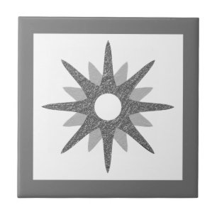 Mid-Century Modern Silver Starburst Ceramic Tile Kakelplatta