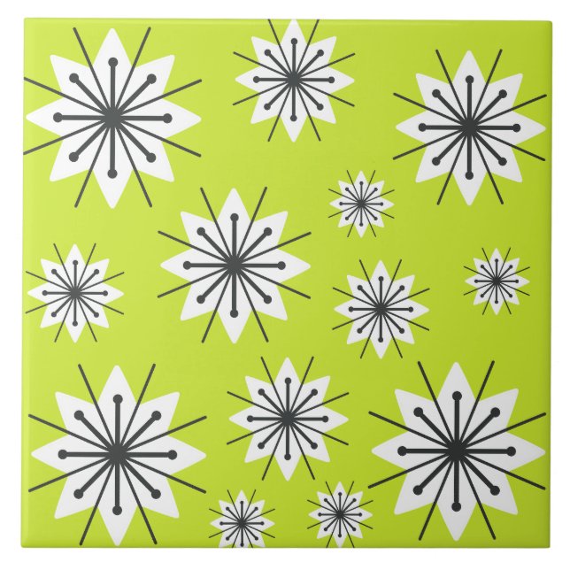 Mid Century Modern Snöflingor Chartreuse Kakelplatta (Framsidan)