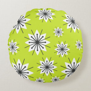 Mid Century Modern Snöflingor Chartreuse Rund Kudde