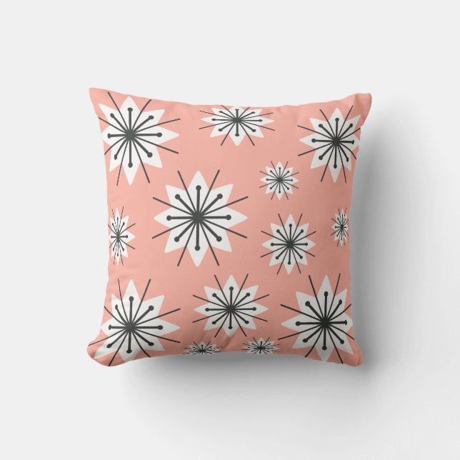 Mid Century Modern Snöflingor Peach Kudde (Framsida)