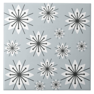 Mid Century Modern Snöflingor Silver Kakelplatta