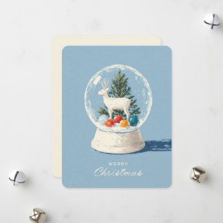 Mid-Century Modern Snöglob Vit Hjort Julkort