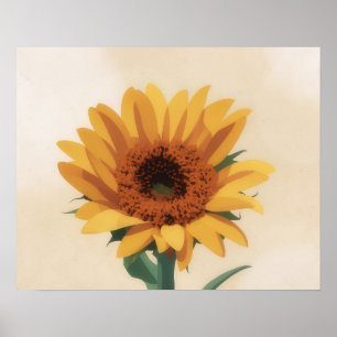 Mid-Century Modern Solros Blomsterkonstaffisch Poster