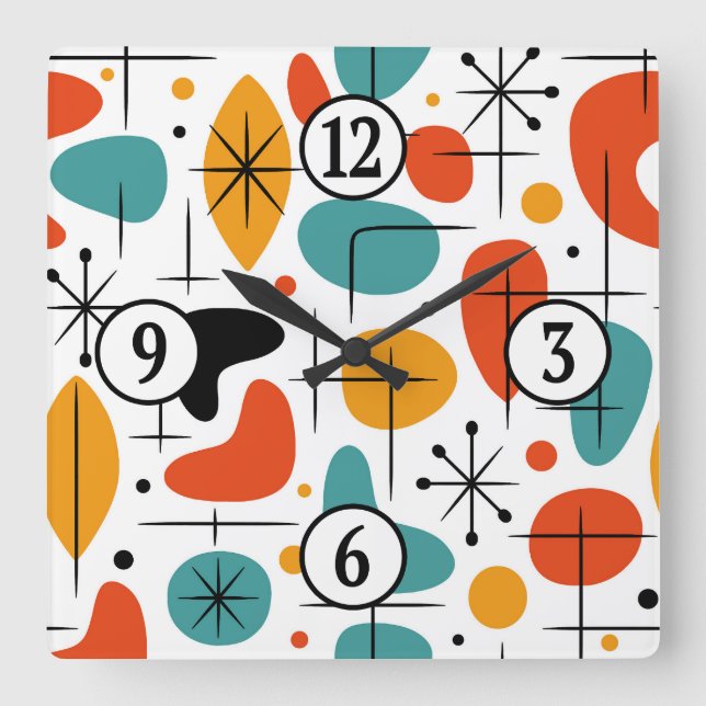 Mid Century Modern Solstrålemönster Fyrkantig Klocka (Framsida)