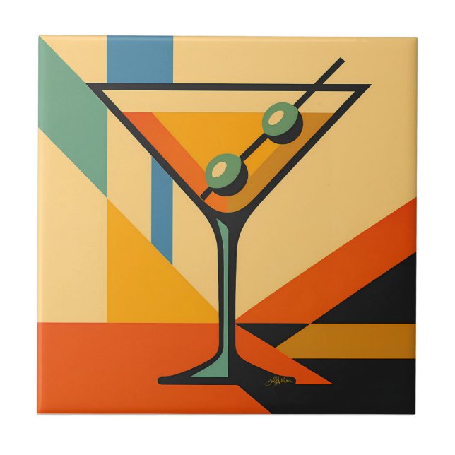 Mid Century Modern Soluppgång Bauhaus Martini Kakelplatta (Framsidan)