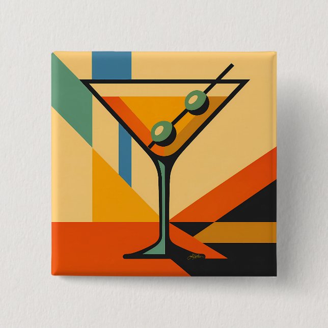 Mid Century Modern Soluppgång Bauhaus Martini Knapp (Framsida)