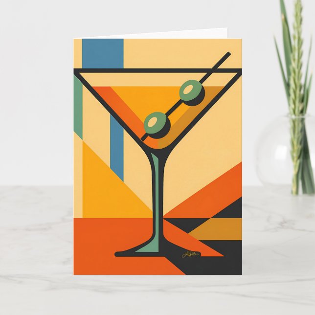 Mid Century Modern Soluppgång Bauhaus Martini Kort (Framsida)