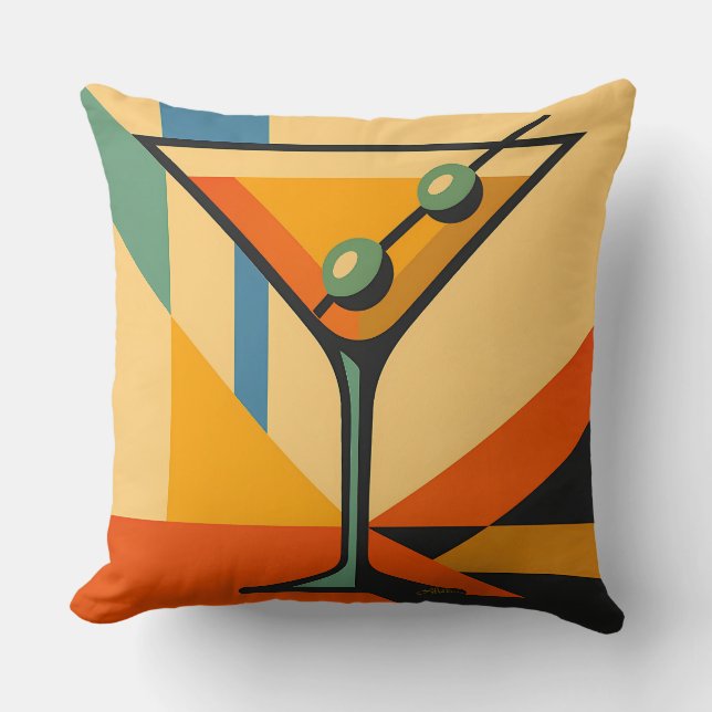 Mid Century Modern Soluppgång Bauhaus Martini Kudde (Framsida)