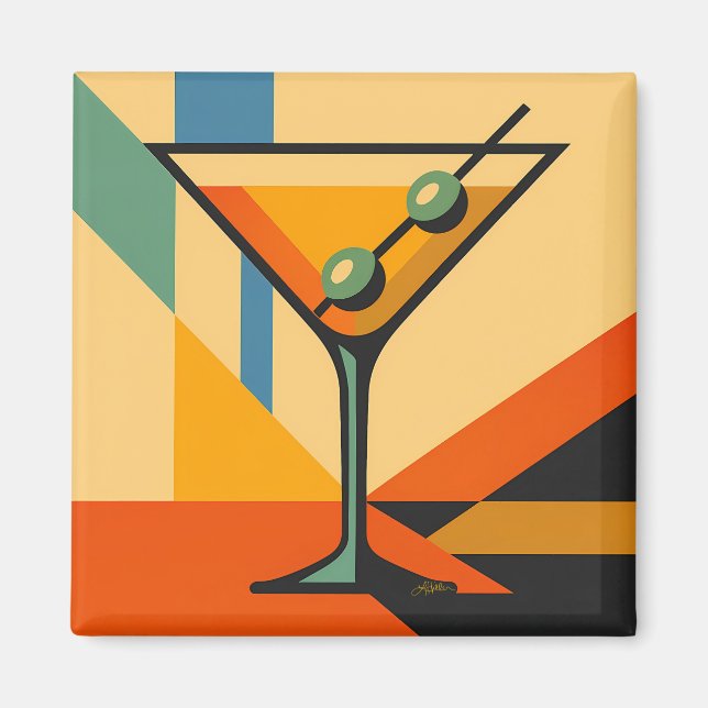 Mid Century Modern Soluppgång Bauhaus Martini Magnet (Framsidan)