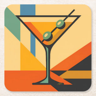 Mid Century Modern Soluppgång Bauhaus Martini Underlägg Papper Kvadrat