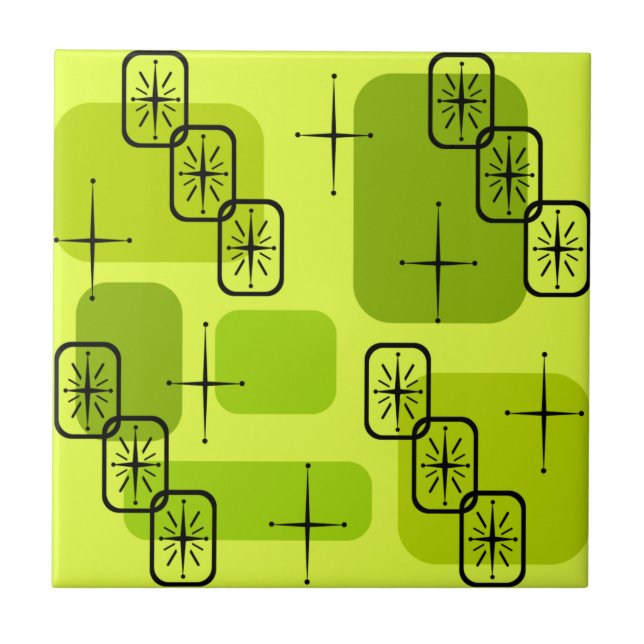 Mid Century Modern Sputnik Chartreuse Kakelplatta (Framsidan)