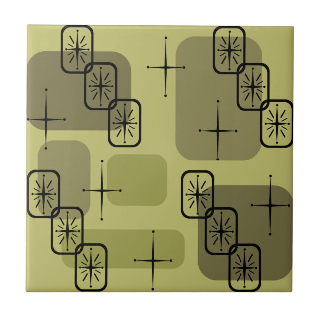 Mid Century Modern Sputnik Olive Kakelplatta (Framsidan)