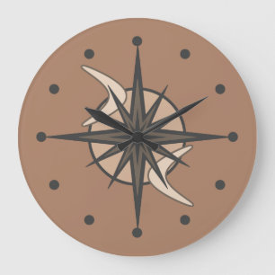 Mid Century Modern Sputnik Starburst Sepia Stor Klocka