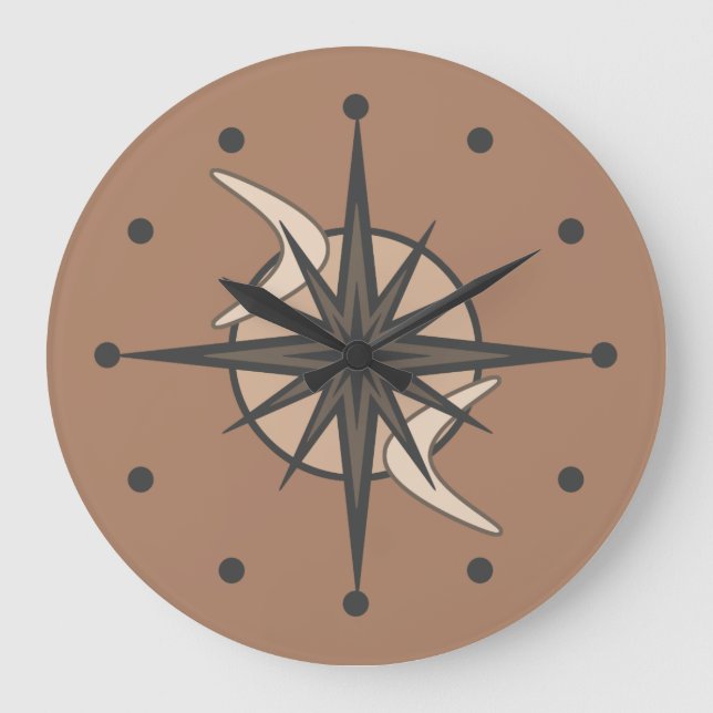Mid Century Modern Sputnik Starburst Sepia Stor Klocka (Framsida)