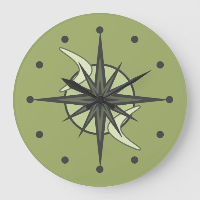 Mid Century Modern Sputnik Stjärnknopp Chartreuse Stor Klocka (Framsida)