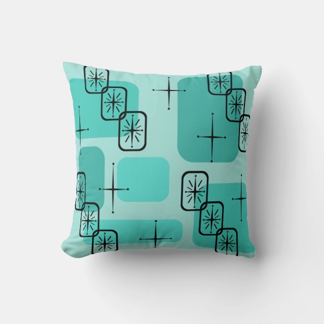 Mid Century Modern Sputnik Turkos Kudde (Framsida)