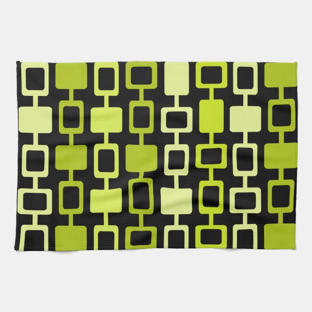 Mid Century Modern Square Columns Black Chartreuse Kökshandduk (Horisontell)