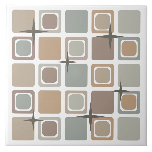 Mid Century Modern Squares Earth Tones Kakelplatta (Framsidan)