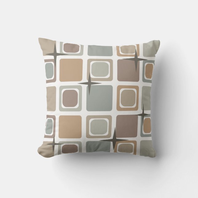 Mid Century Modern Squares Earth Tones Kudde (Framsida)